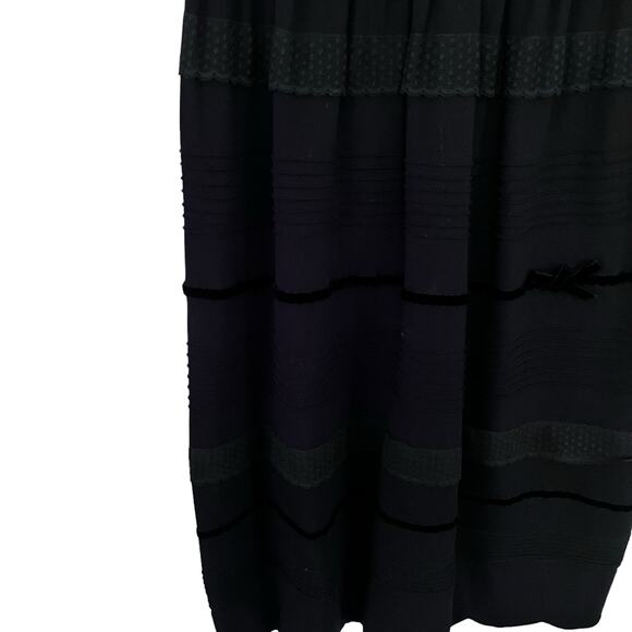 Red Valentino Black Short Sleeve Lace Velvet Trim Scalloped Knee Length Dress L - Picture 3 of 14